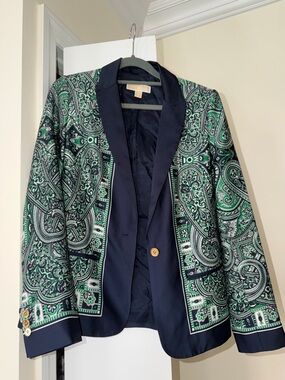 Michael Kors Green Paisley Blazer with Navy Trim